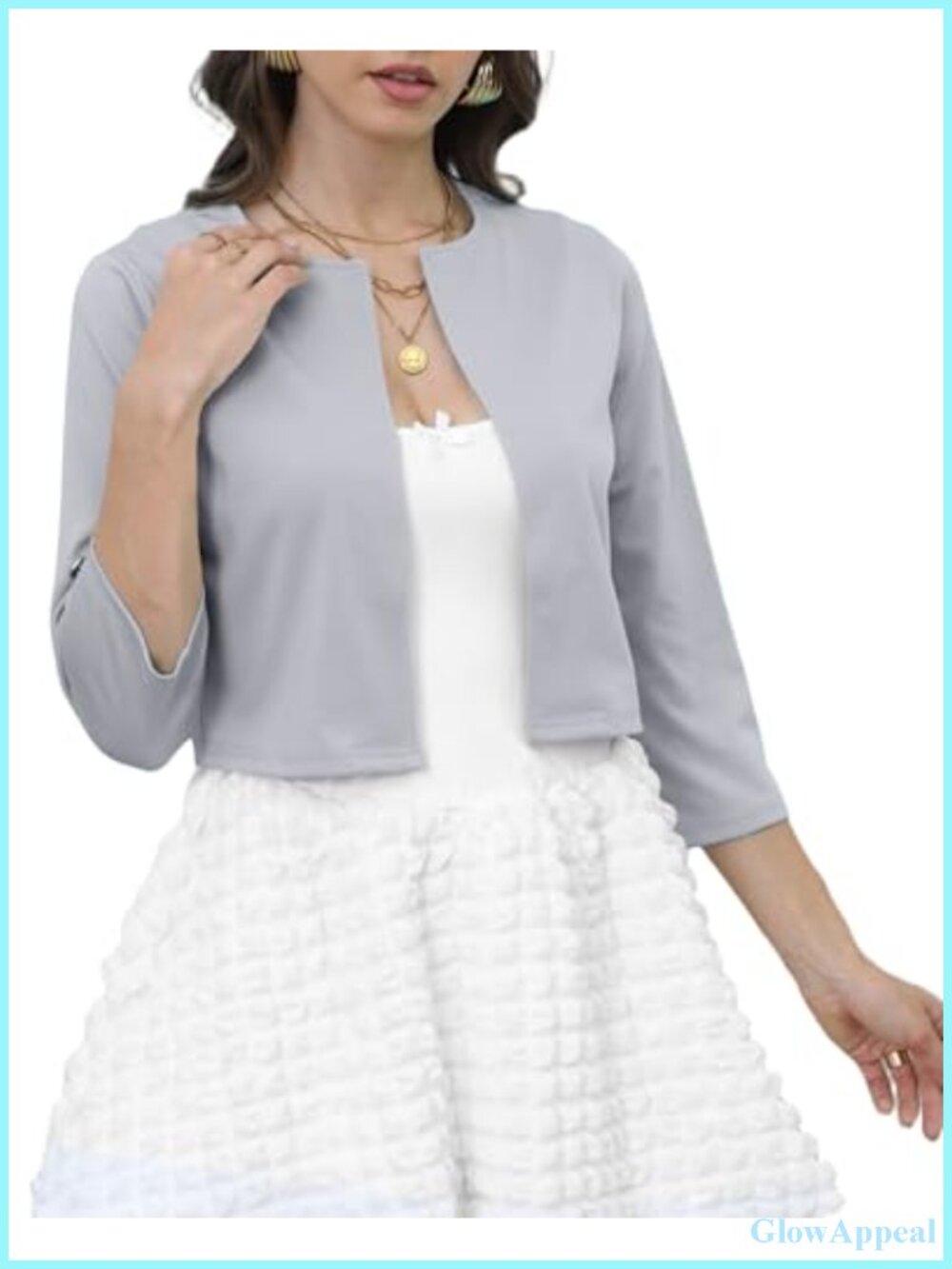 3/4 Sleeve Open Front Cardigan Short Knit Shrug Casual